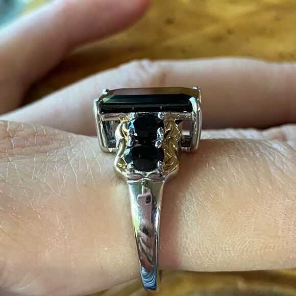 Natural Black Spinel Sterling Silver Cocktail Ring Size 10 - Picture 3 of 9